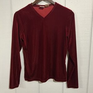 Merona Womens Red Velvet V Neck Top Size S Whimsigoth Vamp‎ Christmas Holiday